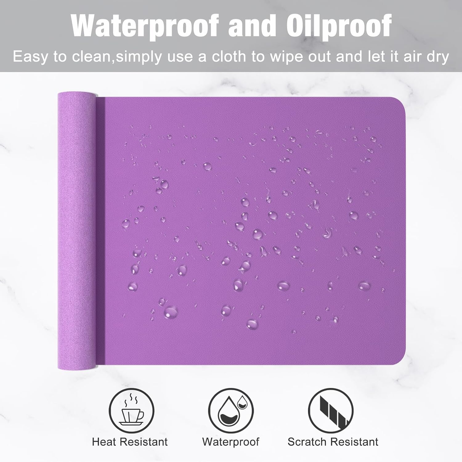 Hsurbtra Desk Pad, 23.6" x 13.8" PU Leather Desk Mat, M Extended Mouse Pad, Waterproof Desktop Blotter Protector, Non-Slip Ultra Thin Small Laptop Keyboard Writing Mat for Office Home, Purple - 5