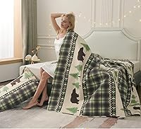 Vista 6 de Juego de edredón de tamaño Queen rústico a cuadros, ropa de cama de cabaña de campo con oso marrón, colcha ligera y reversible para el hogar con 2