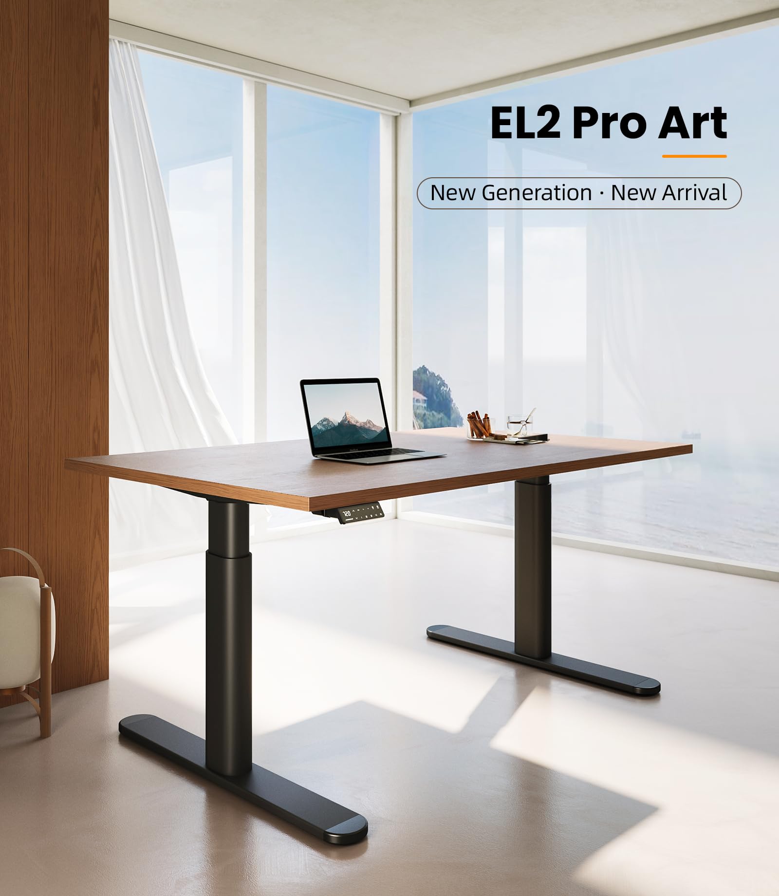 MAIDeSITe EL2 Pro Art Marco de Escritorio Elevable Eléctrico Pluscon Diseño de Pata Ovalada, Mesa Elevable Escritorio de Doble Motor Capacidad de Carga de 180 kg, 4 Control de Memoria