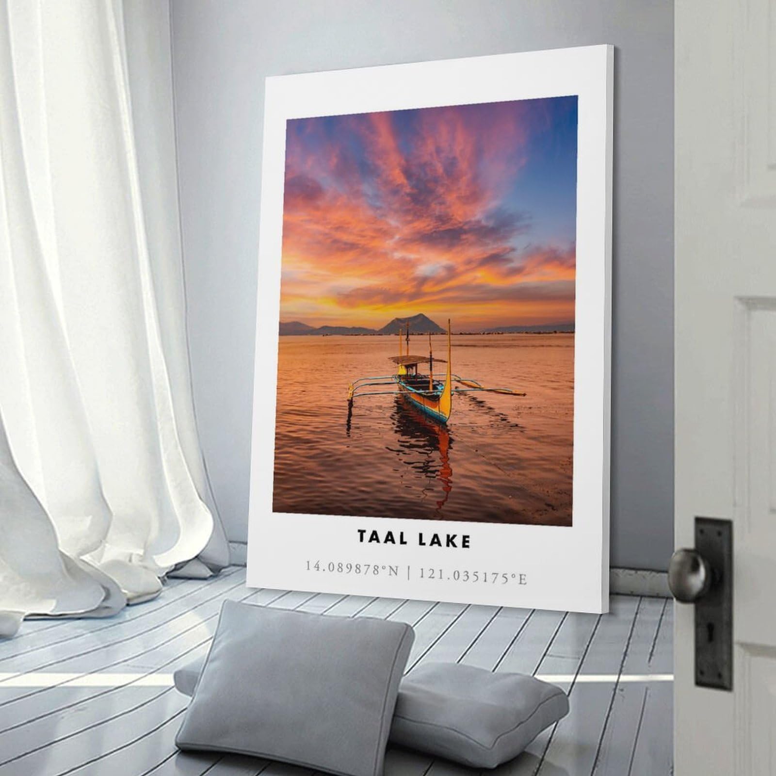 Junmoney Canvas Art Print Taal Lake Sunset, 20x30inch(50x75cm), for Gallery Wall Decor And Room Displays, Wall Decor Suited to Curated Displays