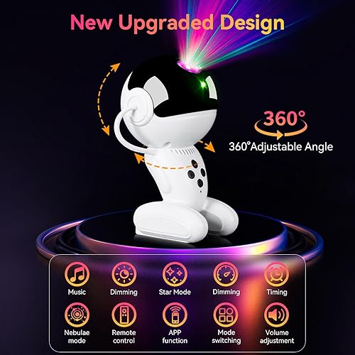 Miniatura 4 de Nezylaf Robot Galaxy Proyector de cielo estrellado, nebulosa astronauta, galaxia, estrella, luz nocturna y altavoz de música de ruido blanco,