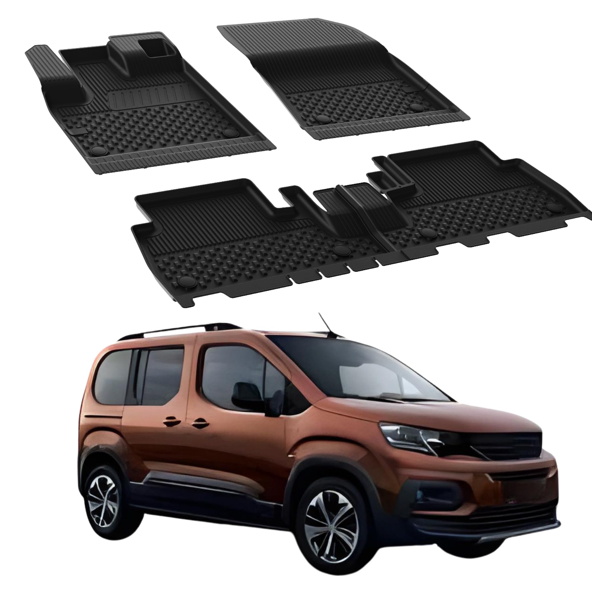 Sahler Alfombrillas de Coche compatibles con Peugeot Rifter 2018-2026 | 4.5D Premium TPE Goma Antideslizante Alfombrillas de Goma Impermeable Coche Coche Negro