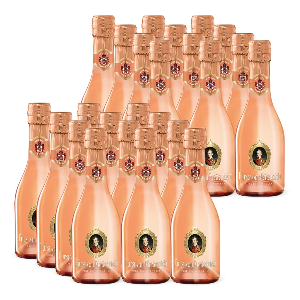 Fürst von Metternich Rose Sekt, Trocken, Dry (2 x12 x 0,20) Set, Premium Sekt aus edlen, hell gekelterten Spätburgunder Weinen aus traditionellen deutschen Lagen, klare und ausgeprägte Fruchtnoten