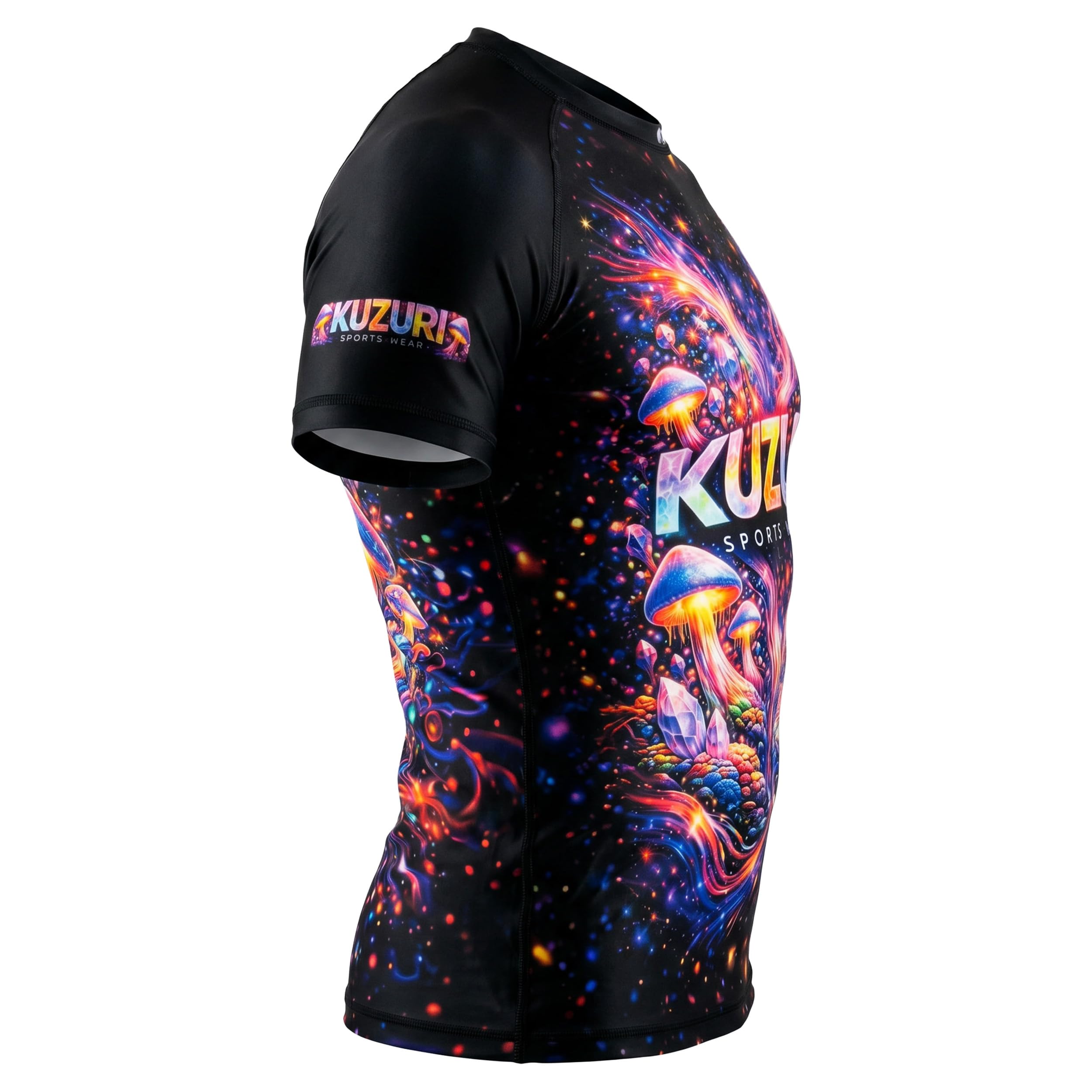 KUZURI Rashguard Herren BJJ Kurzarm – MMA Compression Shirt für No-Gi, Grappling & Kickboxen – Atmungsaktives Psychedelic T-Shirt