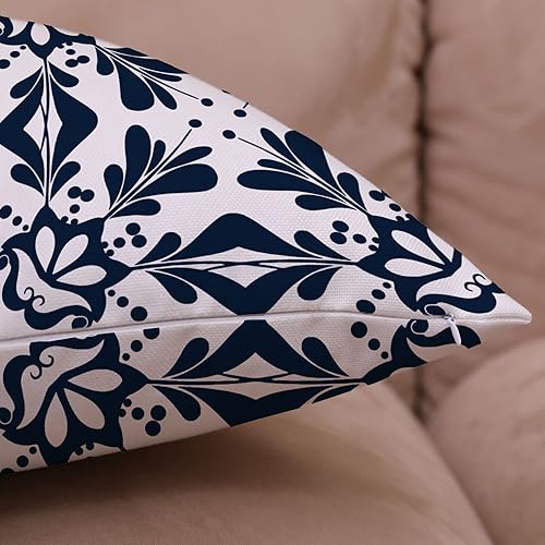 Miniatura 4 de GUHOO Juego de 4 fundas de almohada decorativas con diseño geométrico de flores azul marino de 18 x 18 pulgadas, fundas cuadradas para sofá, patio,