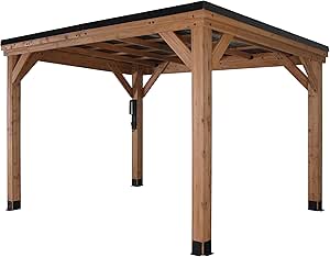 Backyard Discovery Arcadia Pitched Roof 100% Cedar Wood Weatherproof Gazebo | Outdoor Shelter, Wooden Canopy, For Garden & Patio, Heavy Duty Hard Top Steel Roof | 3.7m x 2.9m (12ft x 9.5ft)