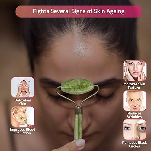 Miniatura 6 de Cytari Chi Jade Rolling Kit 100% Natural Jade Roller | Masaje antienvejecimiento y herramienta de drenaje linfático para ojos, cuello, cuerpo,