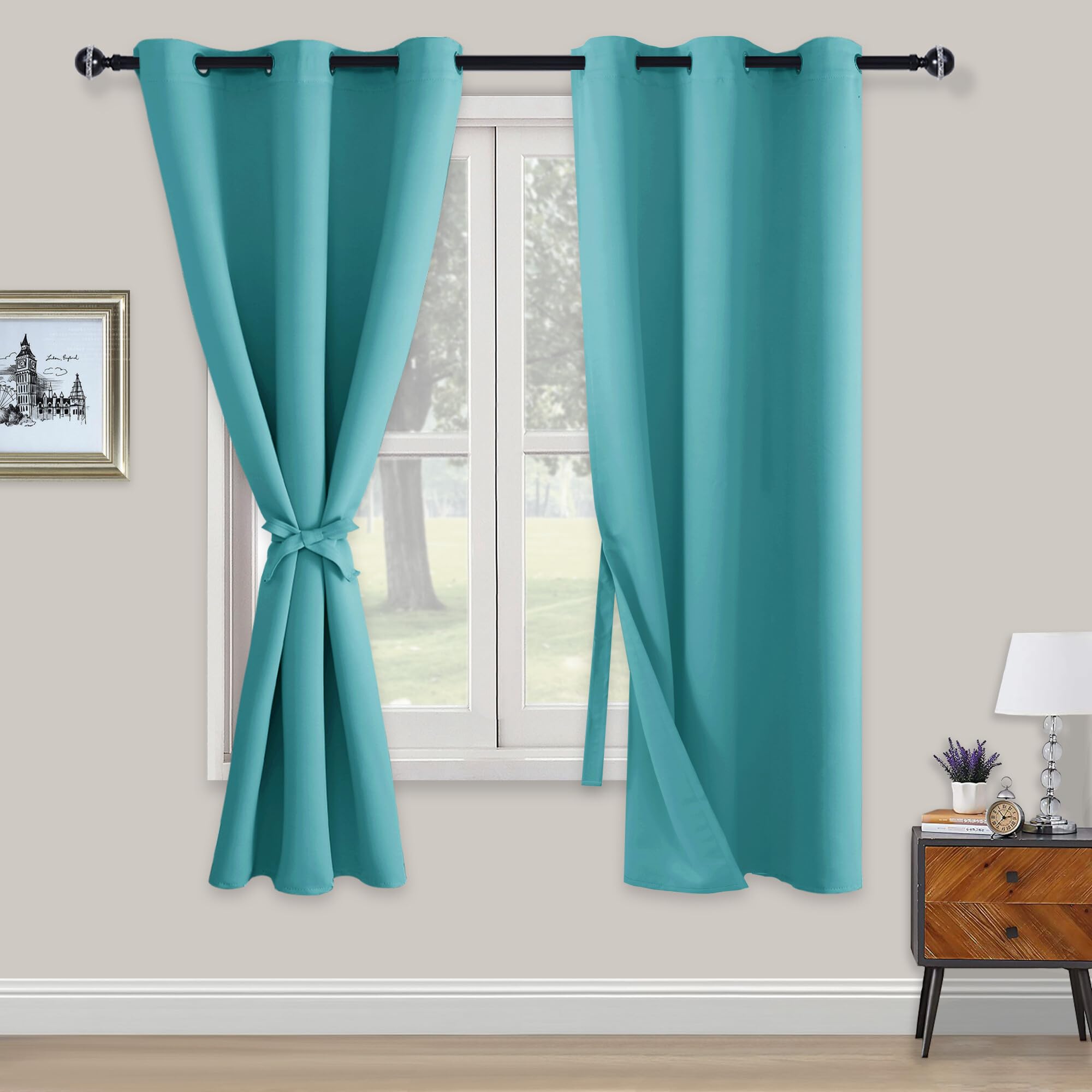 XWZO Blickdichte Vorhänge Verdunklungsvorhänge mit Ösen 2 Stücke Gardienen mit Raffhalter Lichtundurchlässige Vorhänge für Schlafzimmer,WonhzimmerBüro, 183x117 cm, Türkis