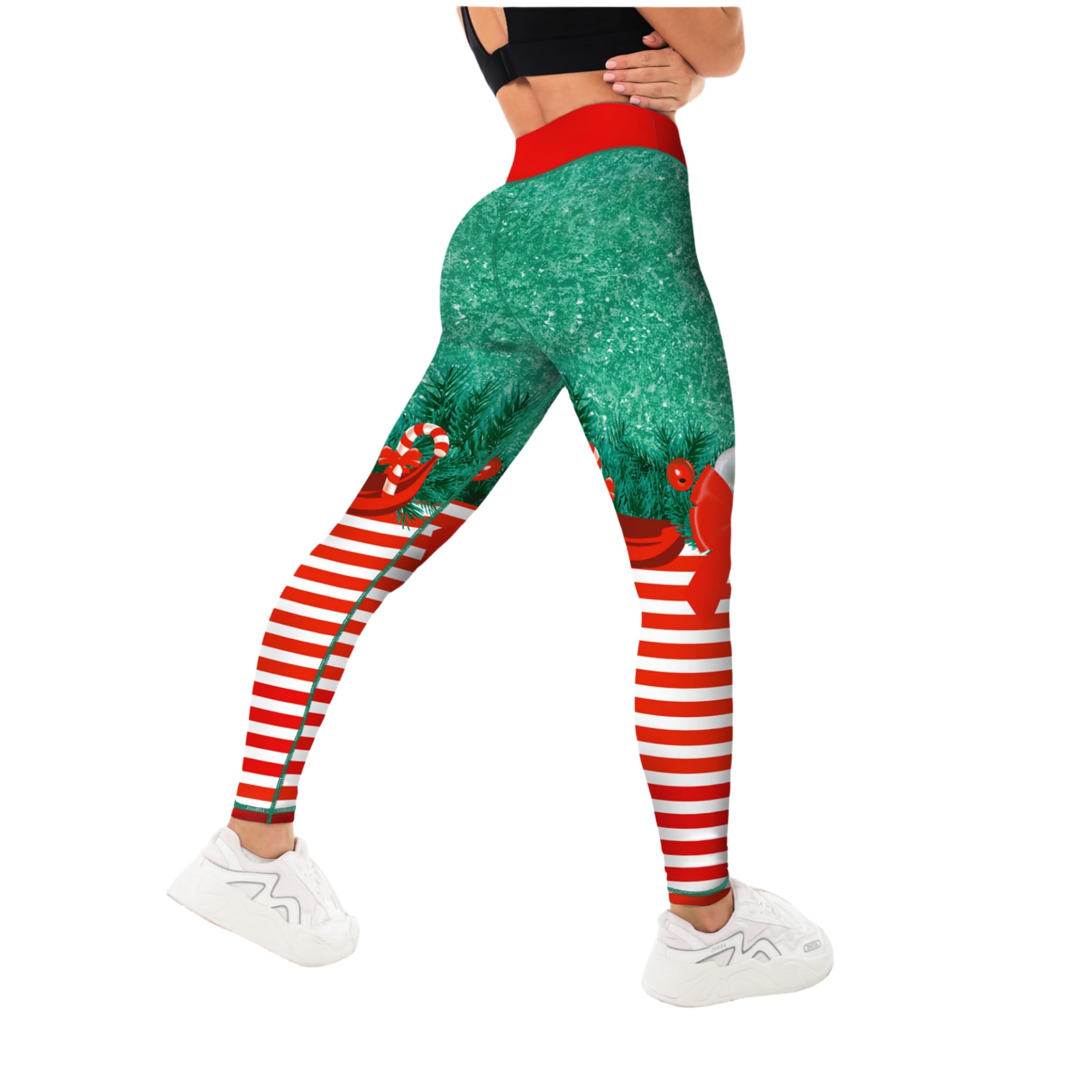 Women's Christmas Yoga Pants High Waist Leggings Suitable for Yoga Running and Cycling(Green XL)