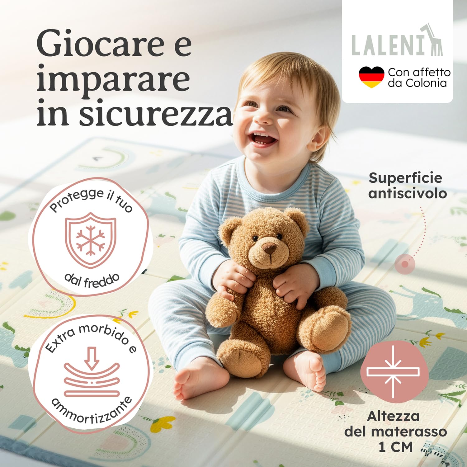 Tappeto Gioco Bambini Pieghevole Impermeabile 120x150x1cm - Arcobaleno