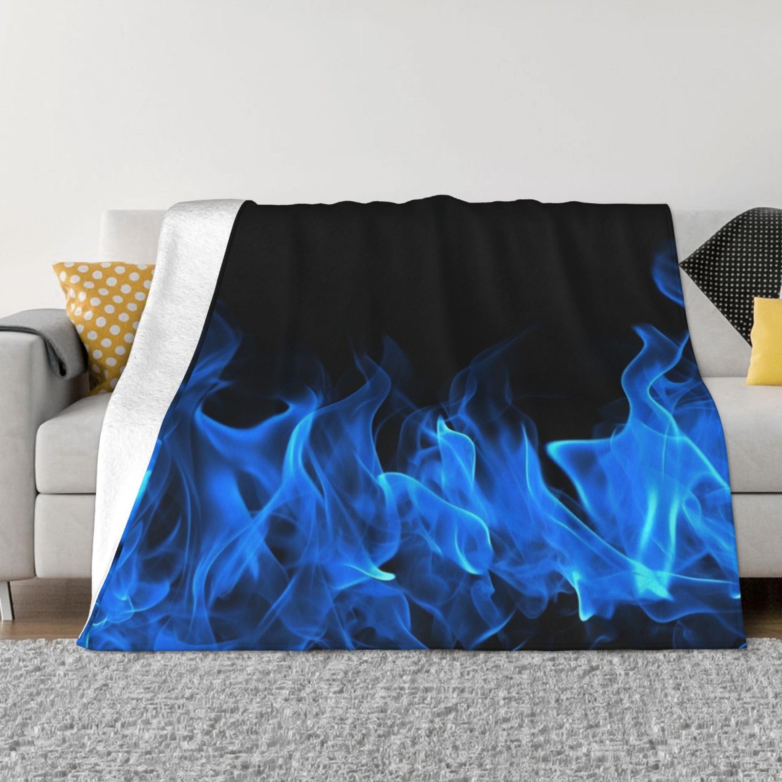 KLOPH Blue Flame Throw Blanket 40"x30" Flannel Fluffy Warm Blanket for Couch, Reversible Plush Blankets for Bed, Comfy Fuzzy Blanket for Sofa, Plush Lightweight-Blankets for All Season