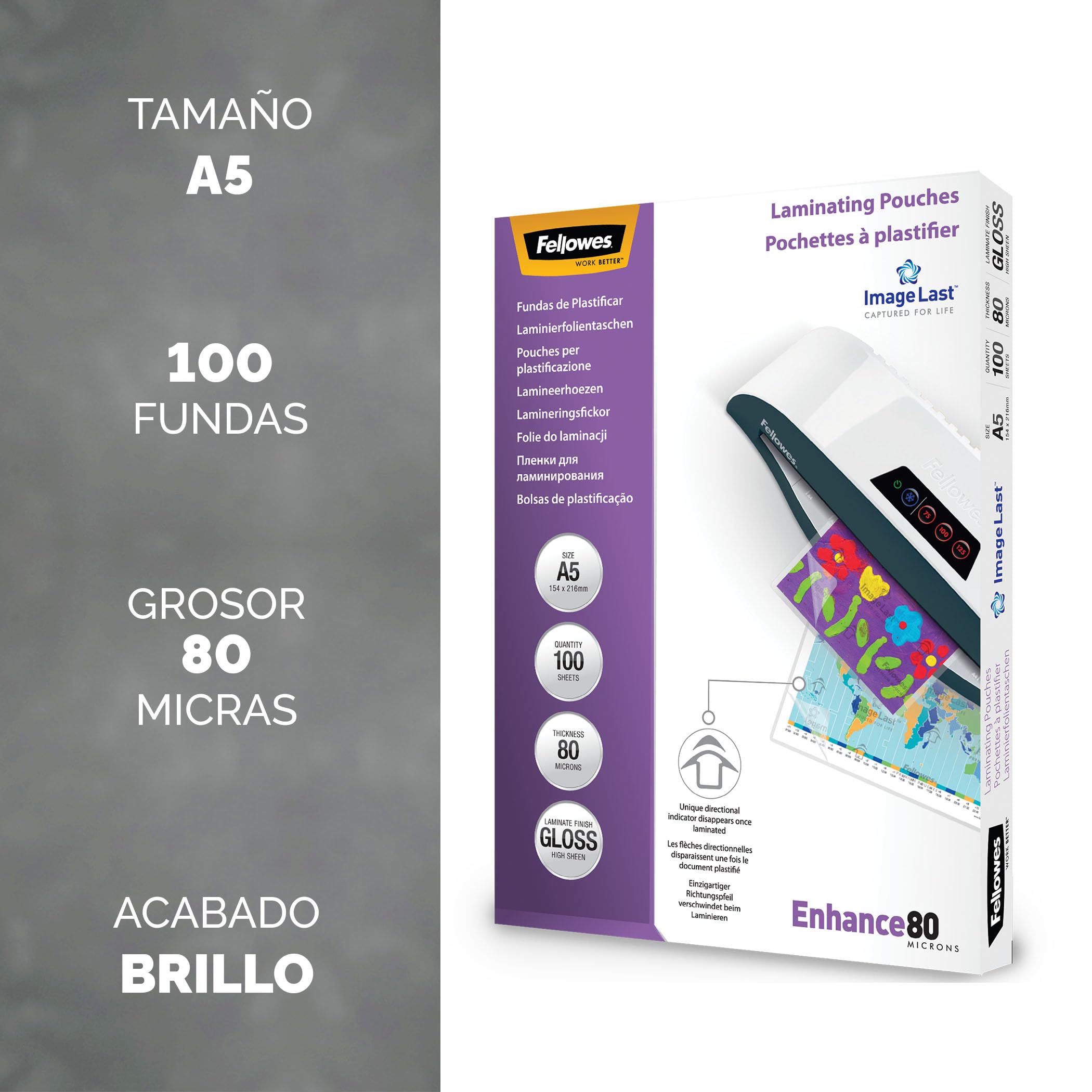 Bolsa de plastificar fellowes brillo din a5 80 micras pack 100 unidades
