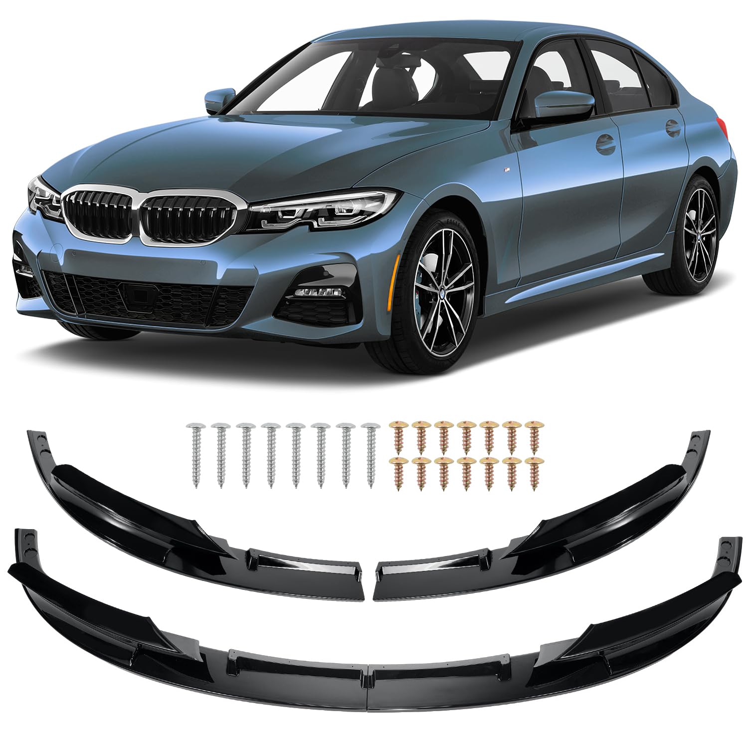 GEARCELL Car Front Bumper Splitter for BMW 3 Series F30 F31 With M Style 2012-2018, Front Lip Splitter Diffuser Protector Body Kit Spoiler Anti-Collision, Glossy Black