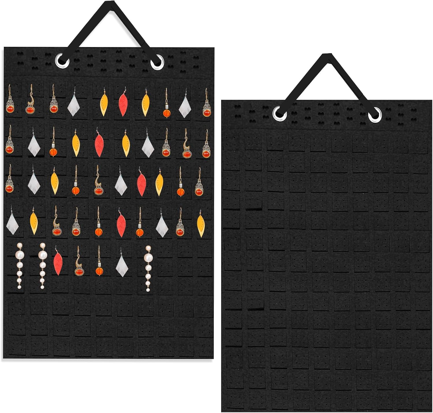 2 Pack Hanging Earring Organizer, Black Felt Jewelry Holder Display Case for Studs, Hoops, Necklaces, Bracelets (Black)