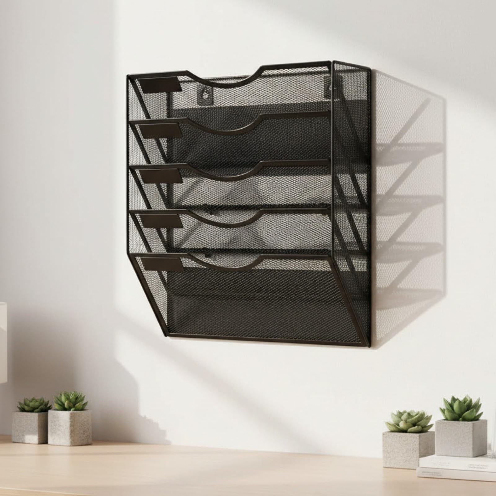 Milageto Organizador Archivos Pared Niveles Multiusos Organizador Vertical Papeles Metal Negro para Oficina