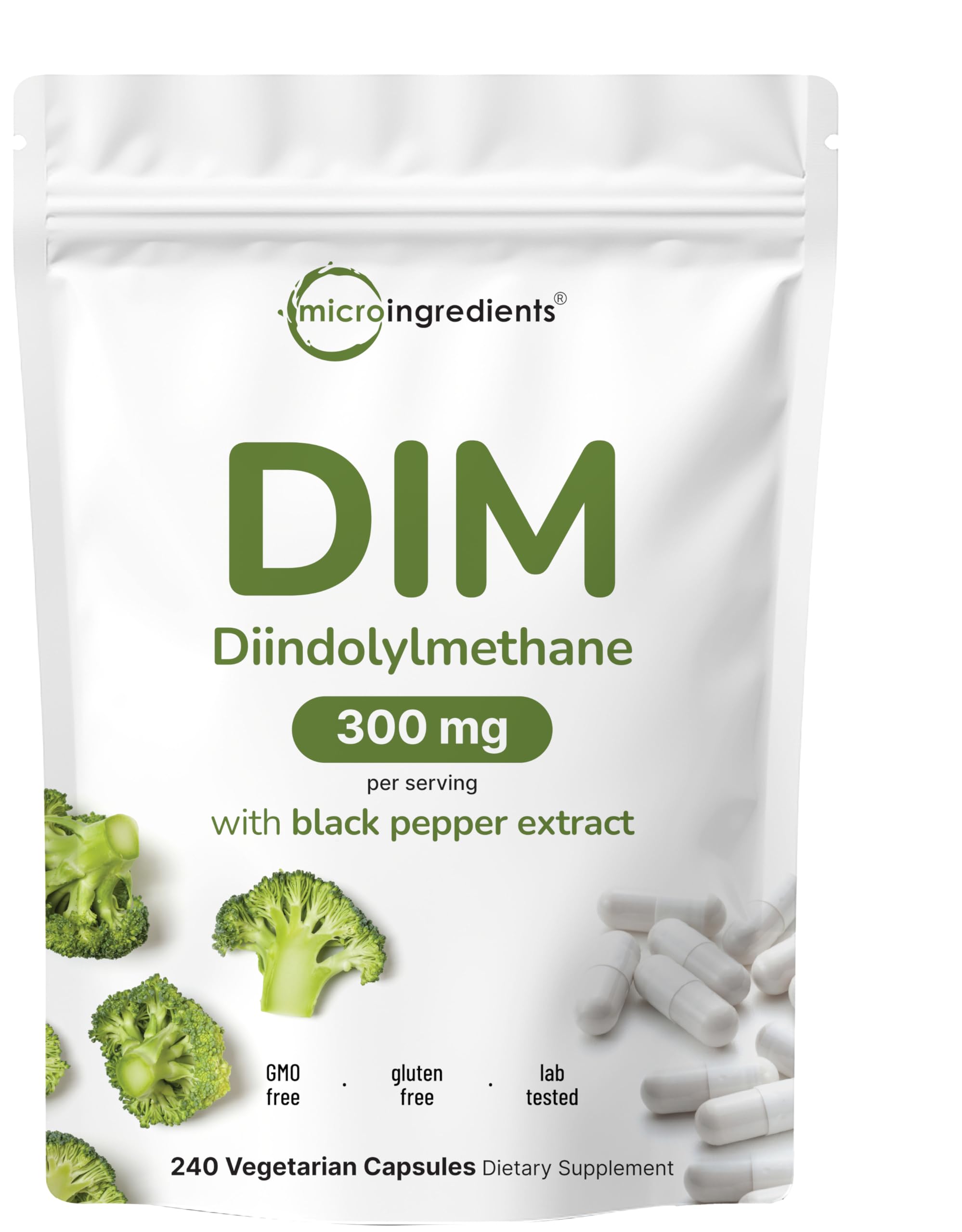 DIM Active Supplement, DIM 300mg, 240 Veggie Capsules (8-Month Supply), 2 in 1 Formula, Estrogen Metabolism, Premium DIM-Plus Broccoli Extract Supplement With Black Pepper for Better Absorption