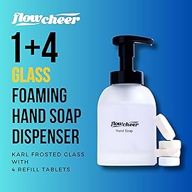 flowcheer Foaming Hand Soap Starter Kit -1 Refillable Frosted Glass Hand Soap Dispenser + 4 Refill Tablets - Variety Scents, Makes 4 x 9 Fl oz Bottles-Soap Pump for Bathroom Kitchen Countertop