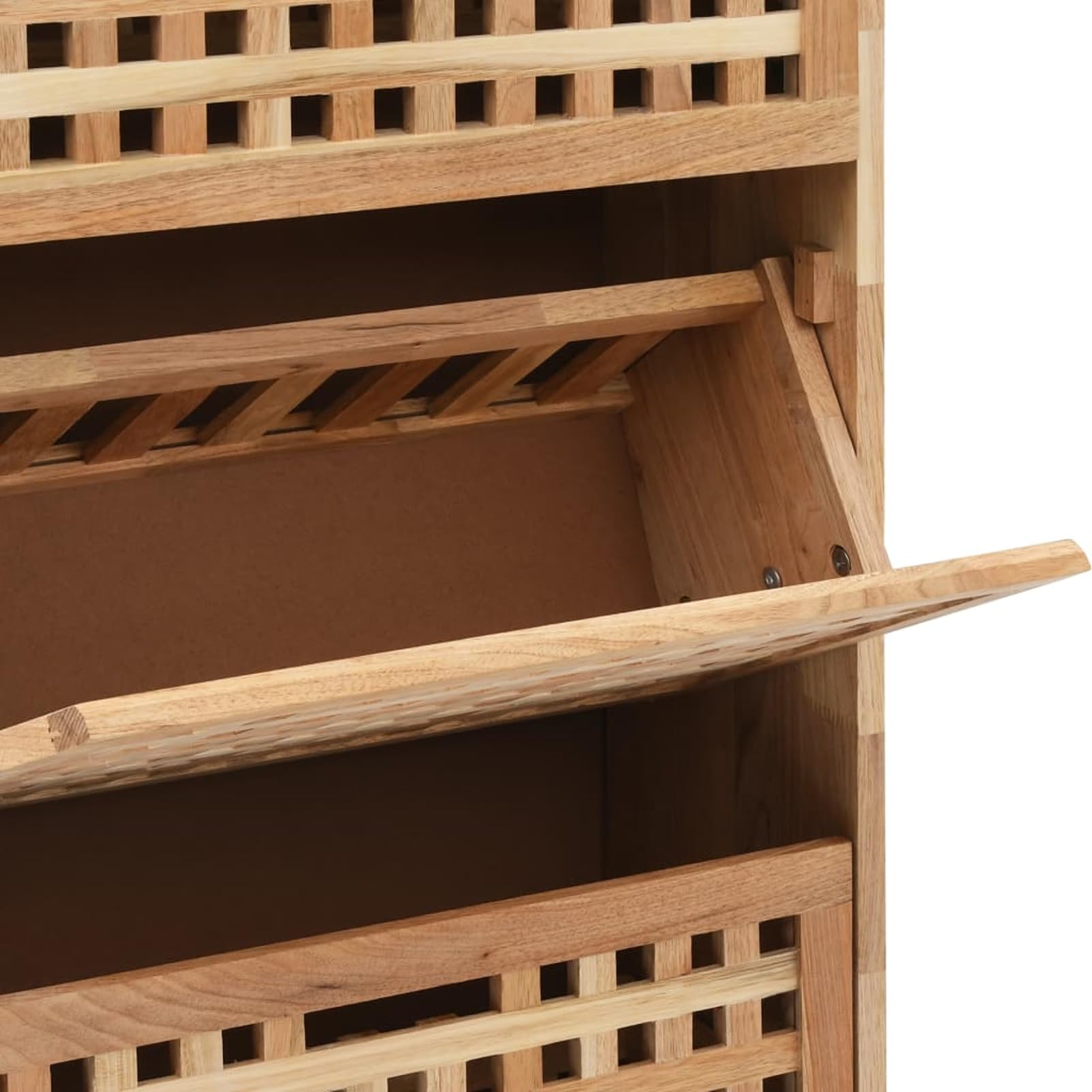 Szafka na buty z 3 półkami z litego drewna orzecha włoskiego i sklejki, 55 x 20 x 104 cm, kolor naturalny – szafka do przedpokoju do schludnej półki na buty przy wejściu