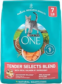 Purina ONE Tender Selects Blend Dry Cat Food with Real Salmon, 7 lb Bag - Natural High-Protein, Digestive Health, 4.7 Stars