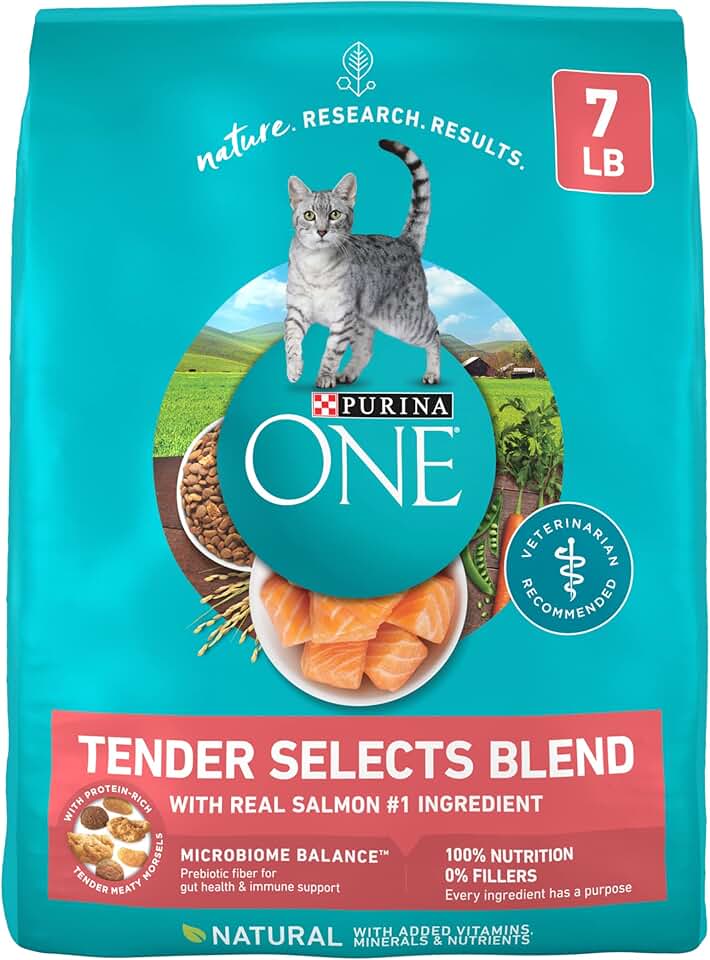 Purina ONE 天然乾貓糧，嫩選與真正鮭魚混合 - 7 磅袋