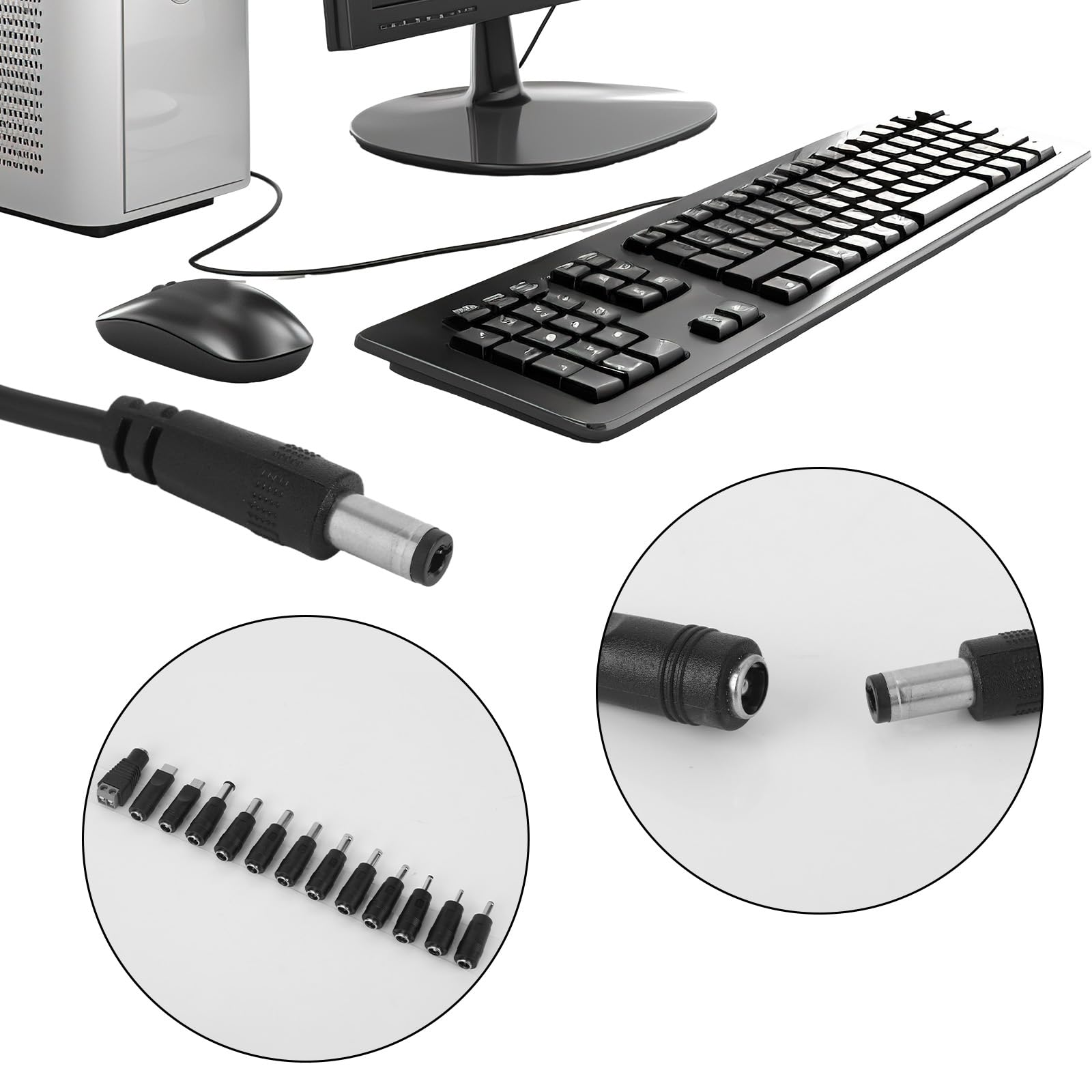 13pcs DC Adapter Plugs, Interchangeable DC Plug Connector Charger with USB Cable Electronic Device Power Charging Cord Accessories for Fan Camera Router & LED Strip — view 5