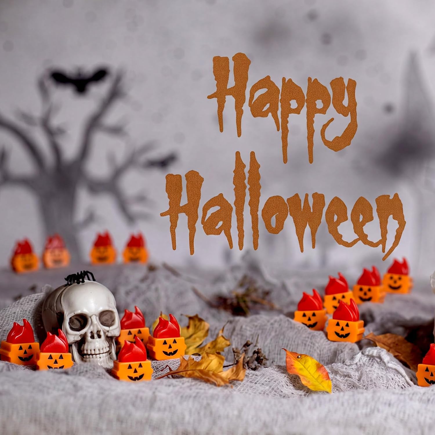 Thyle 50 Pcs Halloween Pumpkin Dumpster Mini Fire Resin Figurines image 3