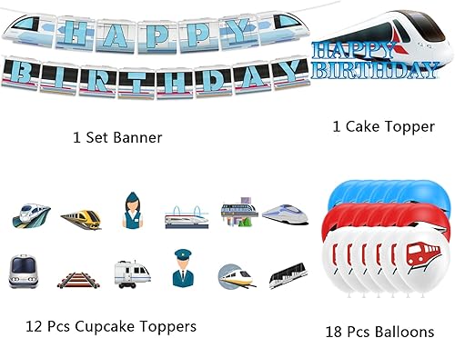 Miniatura 6 de Decoraciones de fiesta de tren de alta velocidad, suministros de fiesta de cumpleaños de tren bala, incluye pancarta de tren de alta velocidad,