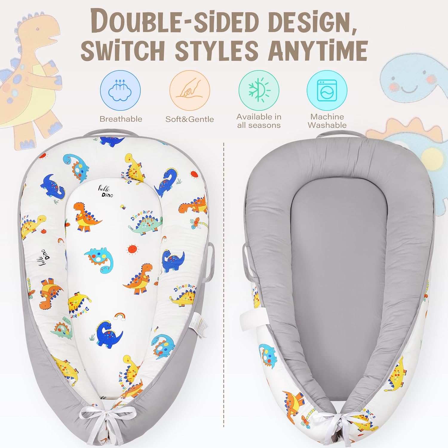 HKAI Baby Lounger – Soft Cotton Infant Floor Seat for Newborn to 24 Months, Portable Baby Essentials for Boys & Girls, Travel-Friendly Baby Lounge Pillow - Image 2