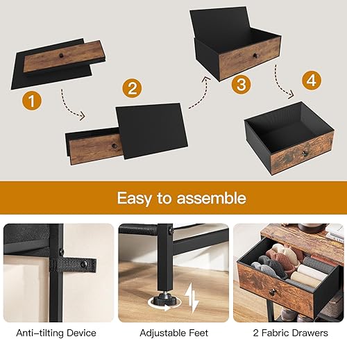 Miniatura 6 de usikey Zapatero, organizador de almacenamiento de zapatos de 4 niveles con 2 cajones, estante de zapatos de metal para 9-12 pares de zapatos, con 3