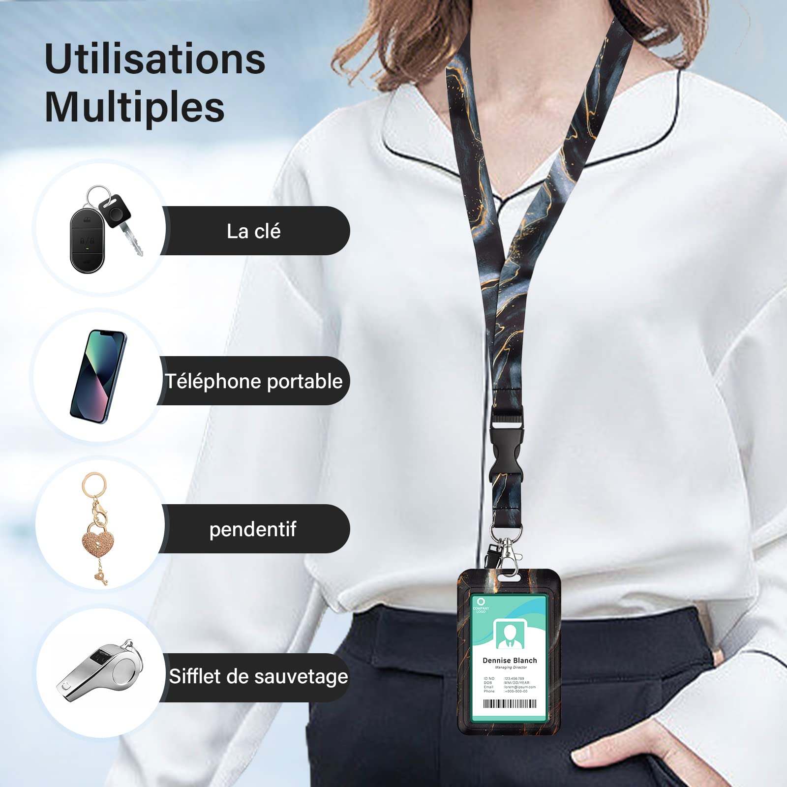 Lanyard Portabadge Retrattile Vicloon - Doppio Portacarte Orizzontale E Verticale, Per Chiavi E Cellulare - Foto 3