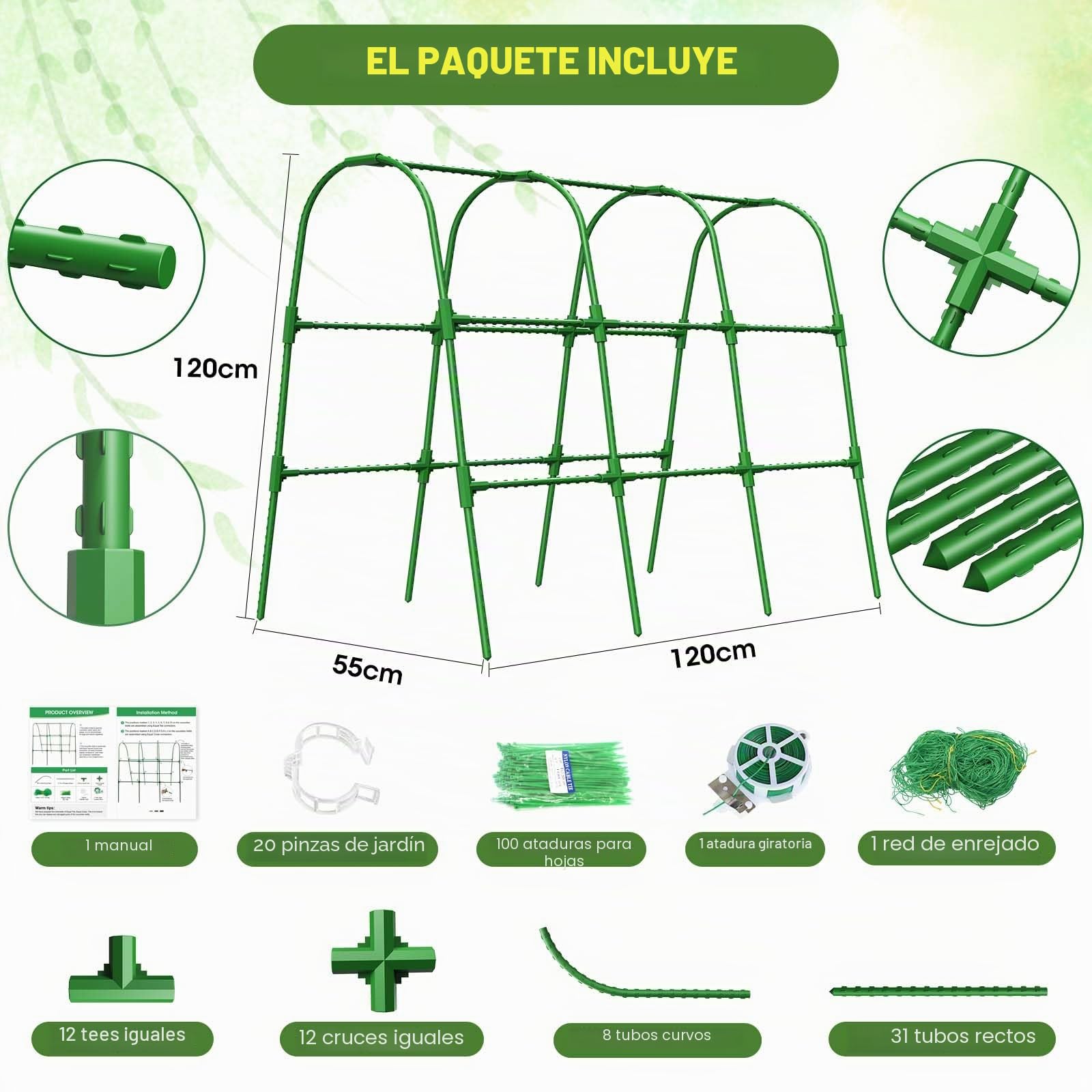 Enrejado para pepinos para bancales elevados, Enrejado de jardín en Forma de U para Plantas trepadoras al Aire Libre, Enrejado arqueado para hortalizas, Soporte para Plantas trepadoras.