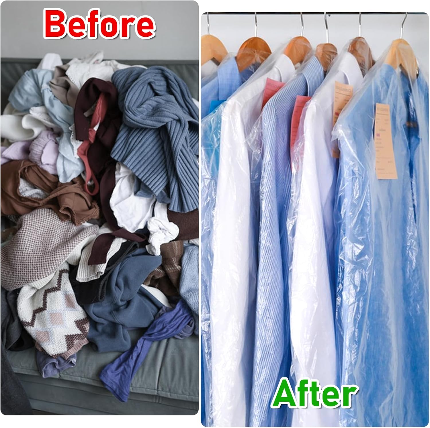 10 Pcs Dress Bags Garment Covers 71 Inch Long Garment Bags for Dresses, Coats, Suits, and Gowns Dry Cleaner Bag Plastic Clear Hanging Storage Solution
