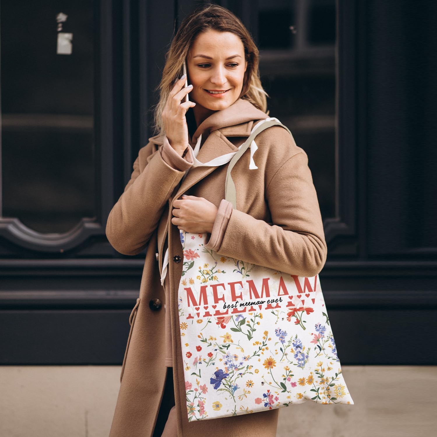 Meemaw Gifts Floral Tote Bag, Mother's Day Birthday Gifts for Meemaw from Grandkids Grandsons Granddaughters Canvas Tote Bags for Women, Reusable Grocery Shopping Bag - Image 4