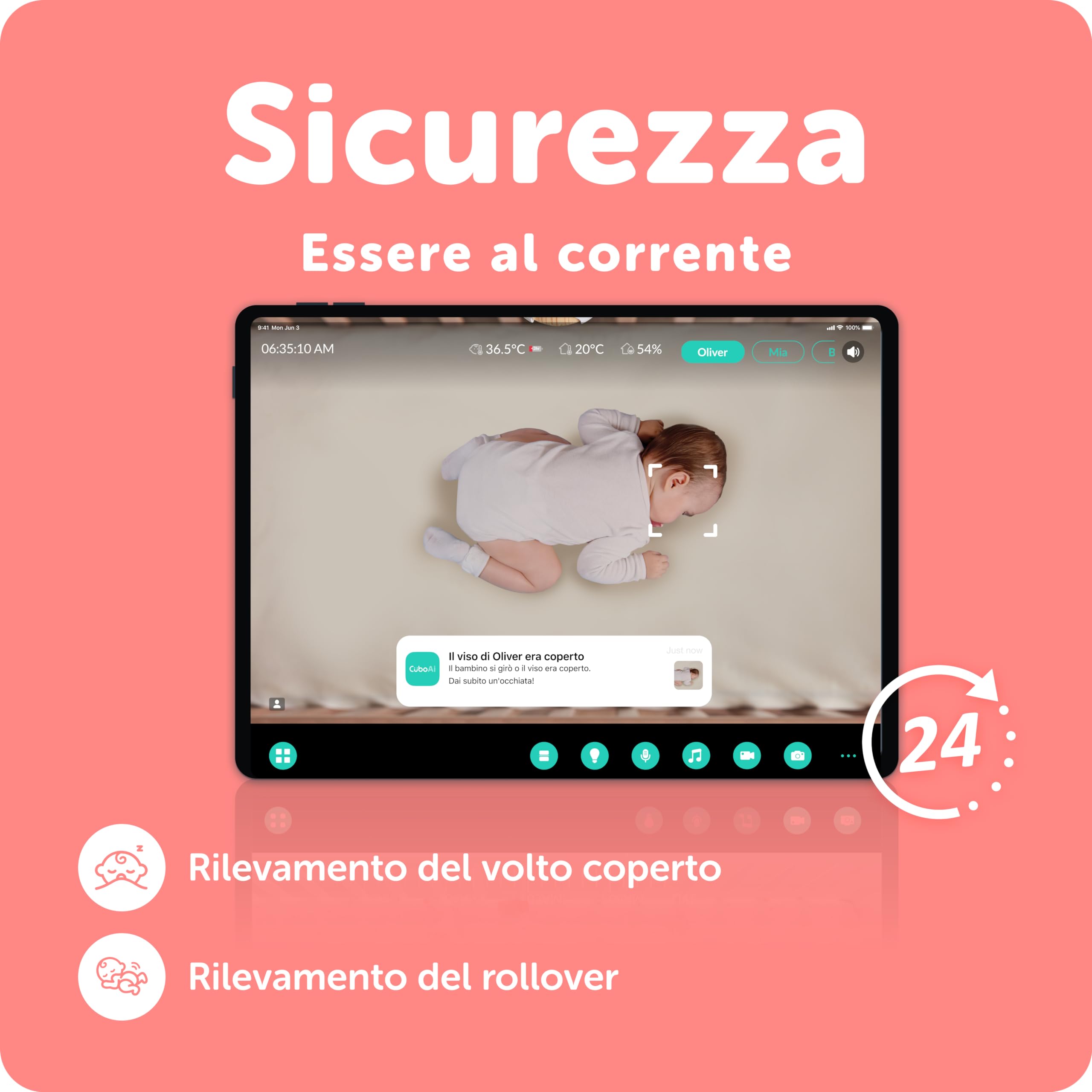 CuboAi Plus Intelligente Baby Monitor: avvisi di sicurezza del sonno per viso coperto, zona di pericolo e analisi del sonno - Telecamera per visione notturna HD 1080p (incluse 3 opzioni di supporto)