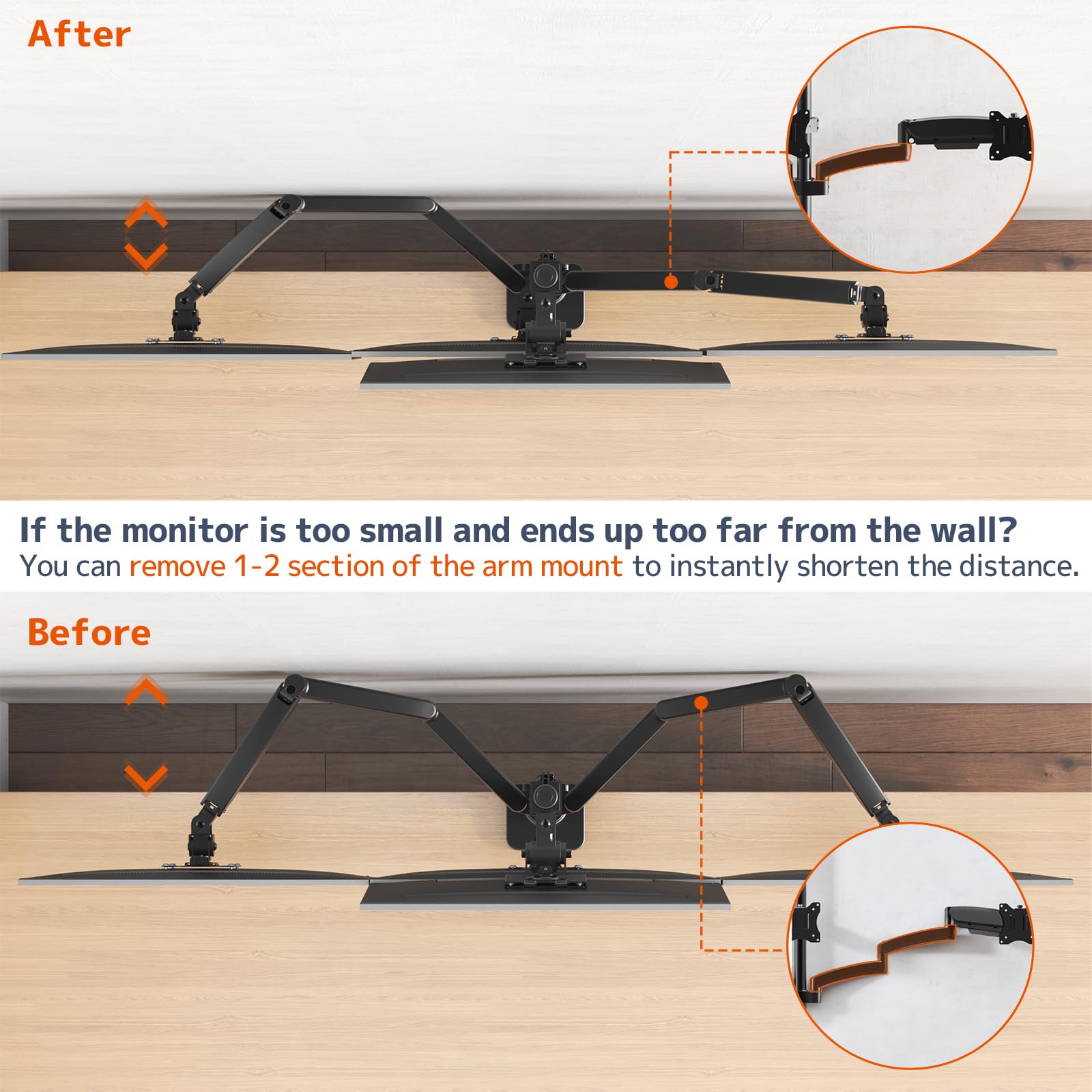 Supporto per monitor 4 monitor, max. fino a 1x49'‘ e 3x27’' Schermi piatti e curvi, supporto da tavolo con asta da 80 cm, supporto per monitor impilabile regolabile, VESA 75/100