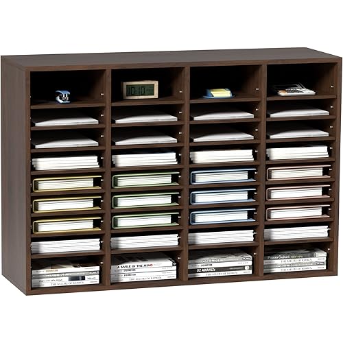 VEVOR Literature Organizer, 36 Compartments Office Mailbox with Adjustable Shelves, Wooden Mailbox Sorter Medium Density Fiberboard Office Home Classroom Storage for Files, Documents, Papers, Grey