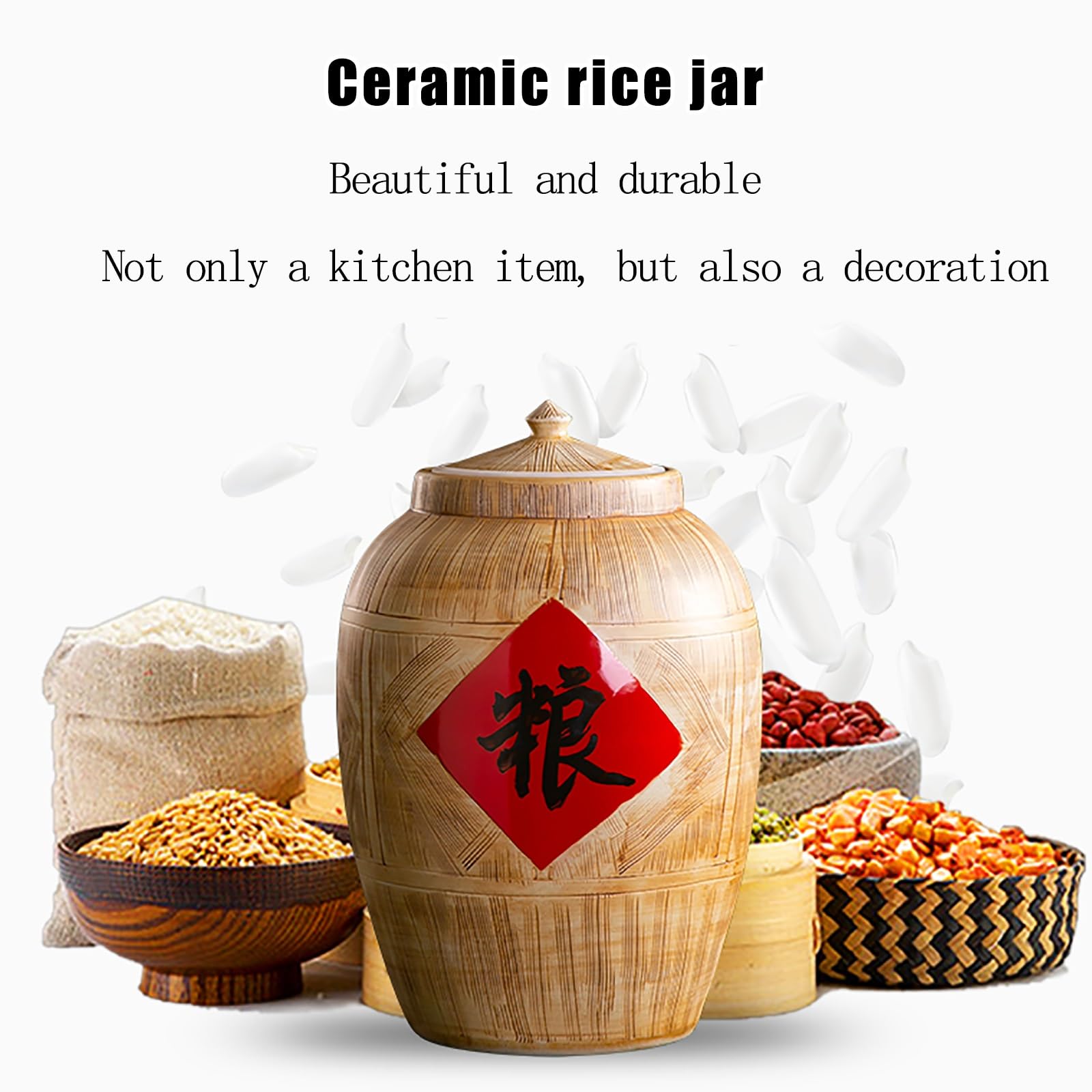 Secchio Di Riso In Ceramica Con Coperchio Contenitore Per La Conservazione Dei Cereali Barattolo Sigillato Da Cucina Distributore Di Cereali (15 Kg) Contenitore Per La Conservazione Del Riso Secchio(A