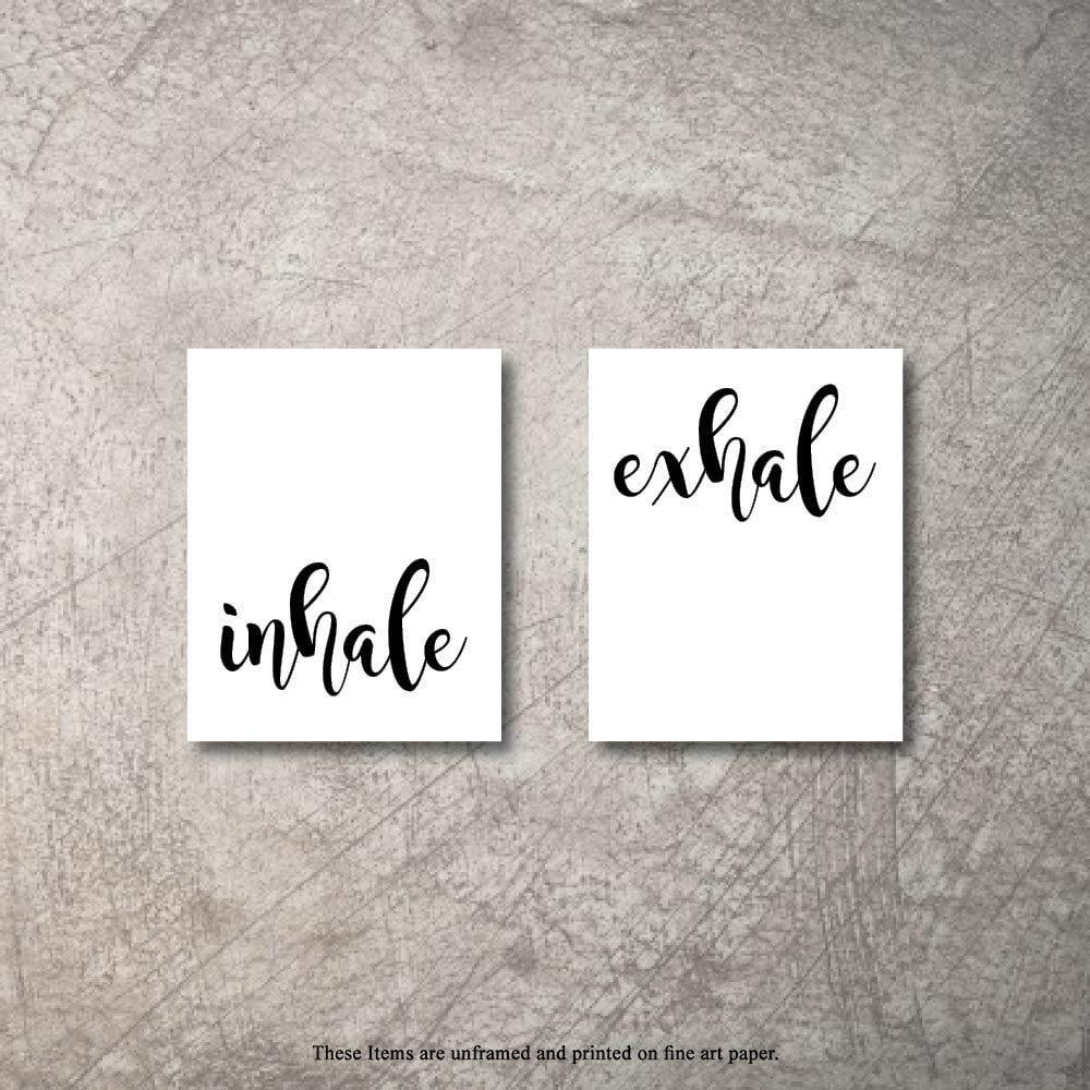 Inhale Exhale Zen Home Decor Art Prints 2 8"x10" UNFRAMED Meditation or Bedroom fireplace Decorations Black White Yoga Wall Art Prints Modern Zen Home Decor Print Wall Art Posters Bathroom Decor Set