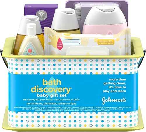 Bath Discovery de Johnson - Juego de regalo para padres con artículos de baño y para el cuidado de la piel de bebé El set de baño incluye jabón