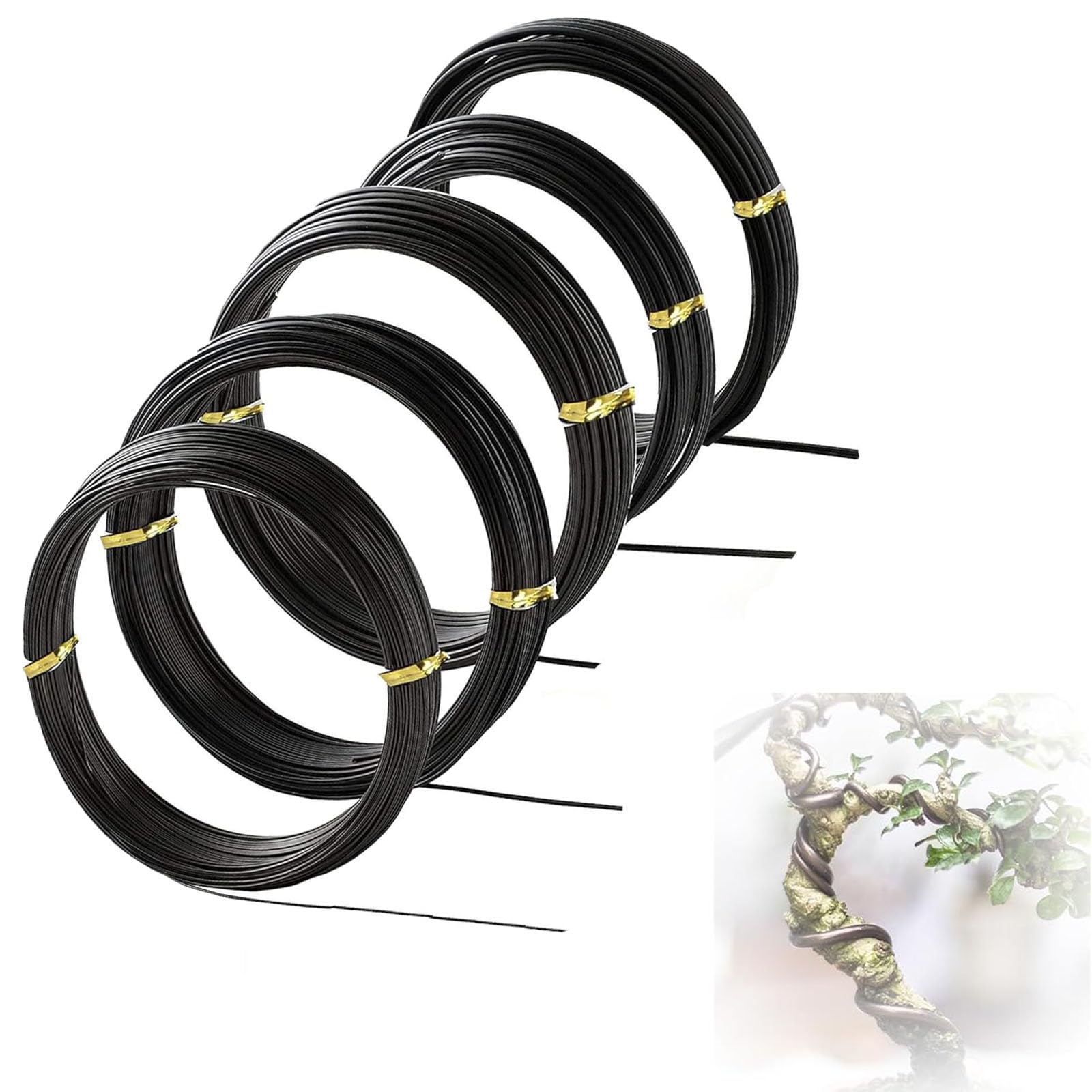 70 Meter Bonsai Draht, 5 Größe Basteldraht (1 mm, 1,5 mm, 2 mm, 2,5 mm, 3mm), Aluminiumdraht Schwarz, Eloxiertes Aluminium Draht für Pflanzen und Bäume