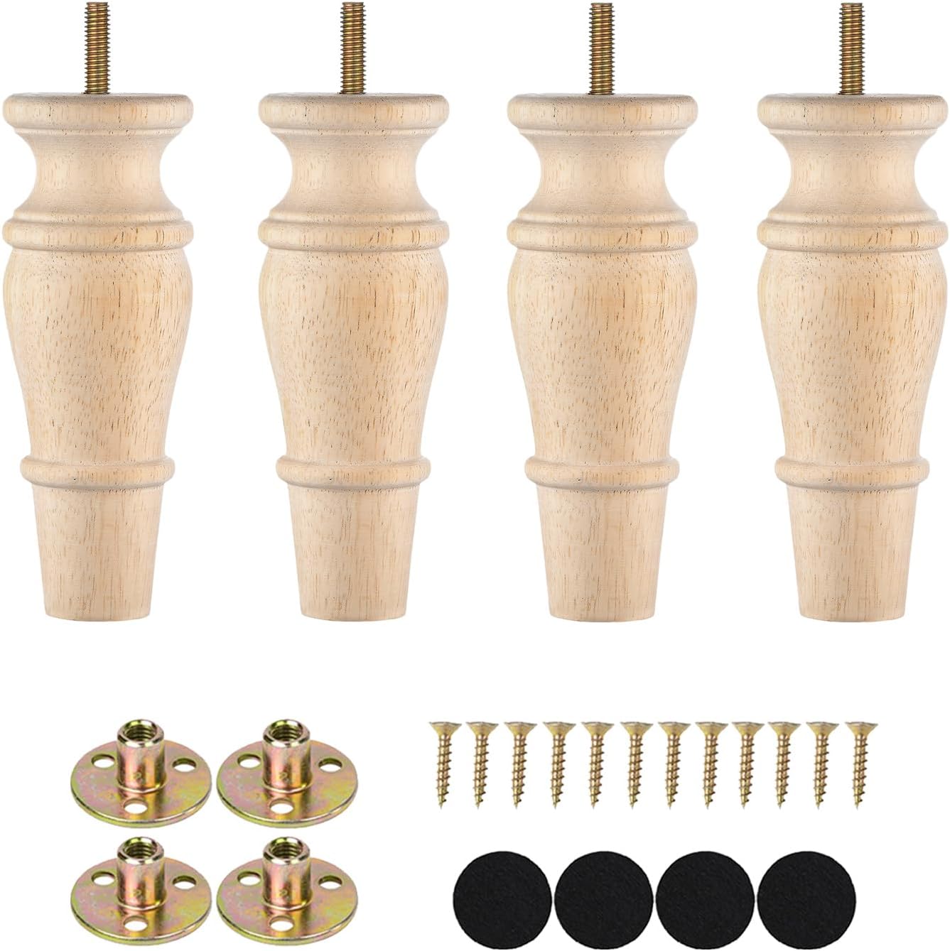 Michanco Wooden Furniture Legs 6 Inch Set of 4 Unfinished Replacement Parts for Couch Sofa Chair Ottoman Cabinet