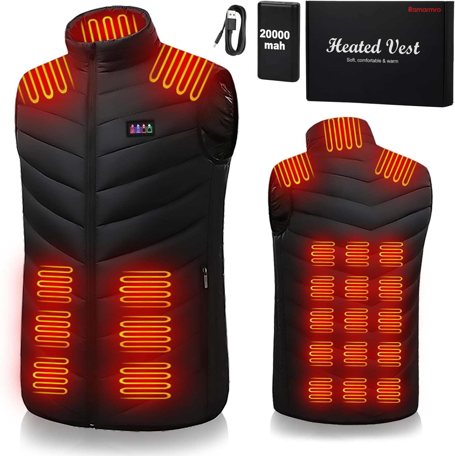 Heated Vest, 26 Heating Zones, Men's Heated Vest with 20000mah 7.4V Battery Pack, Washable,Rechargeable