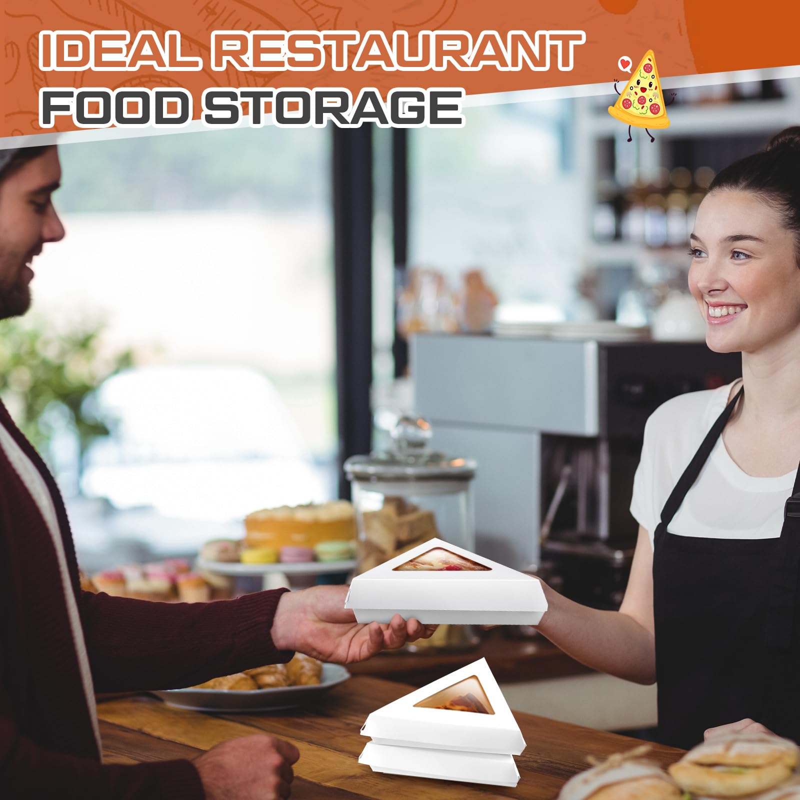 Gilprop 100 Pack Pizza Slice Boxes with Window, Suits for 12 Inches Reusable Pizza Slice Storage Containers Wedge Paperboard Plate Food Boxes for Food Cake Tray Storage