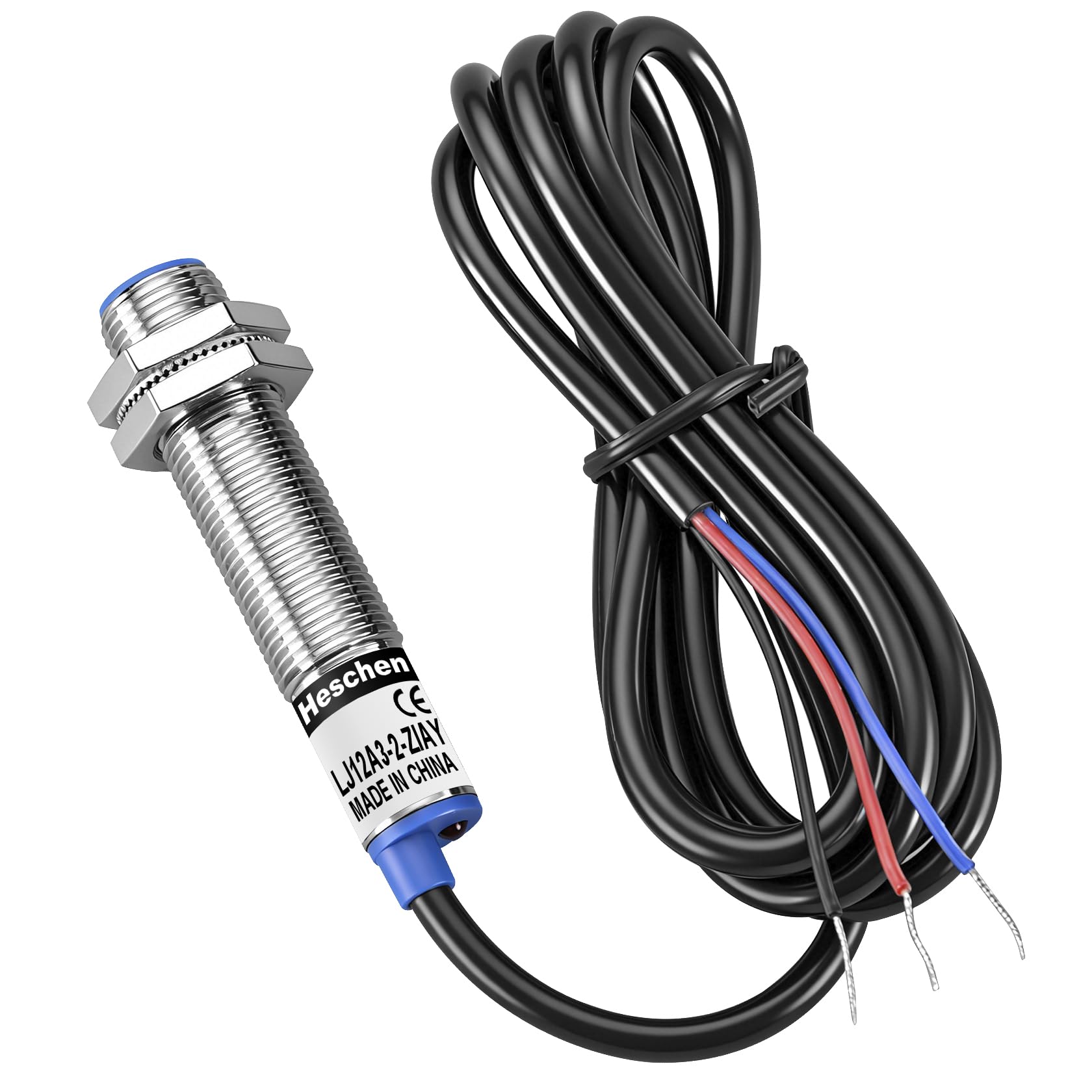 Heschen M12 Détecteur de proximité inductif, Type blindé, LJ12A3-2-Z/AY, Détecteur 2mm, 10-30VDC 200mA, PNP Normalement fermé (NC), 3 fils
