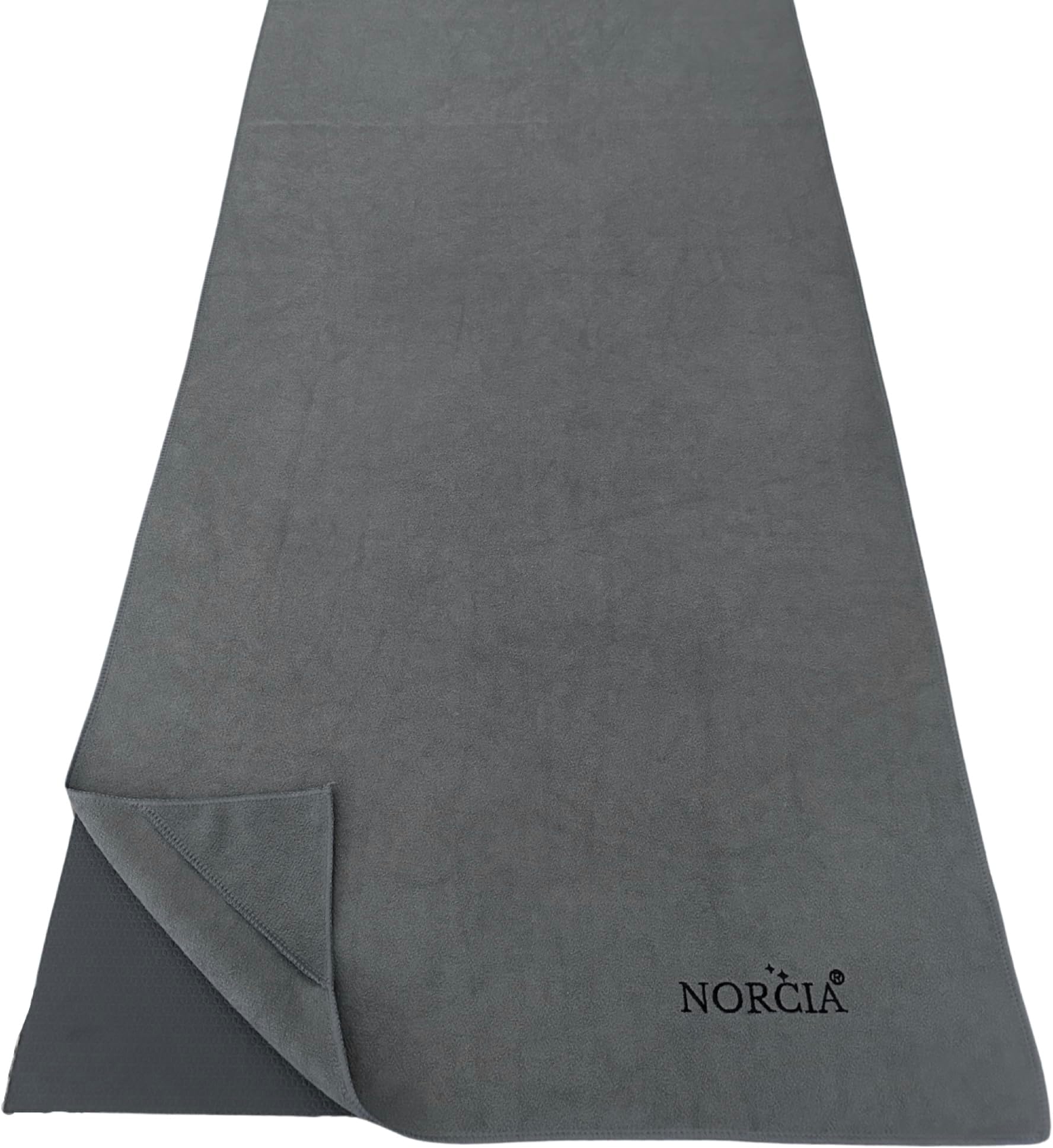 NORCIAYoga Towel, Non Slip Hot Yoga Mat Towel with Corner Pockets, Mat-Sized 24"x72", 100% Microfiber Sweat Absorbent, Perfect for Hot Yoga, Bikram, Pilates and Yoga Mats (Grey)