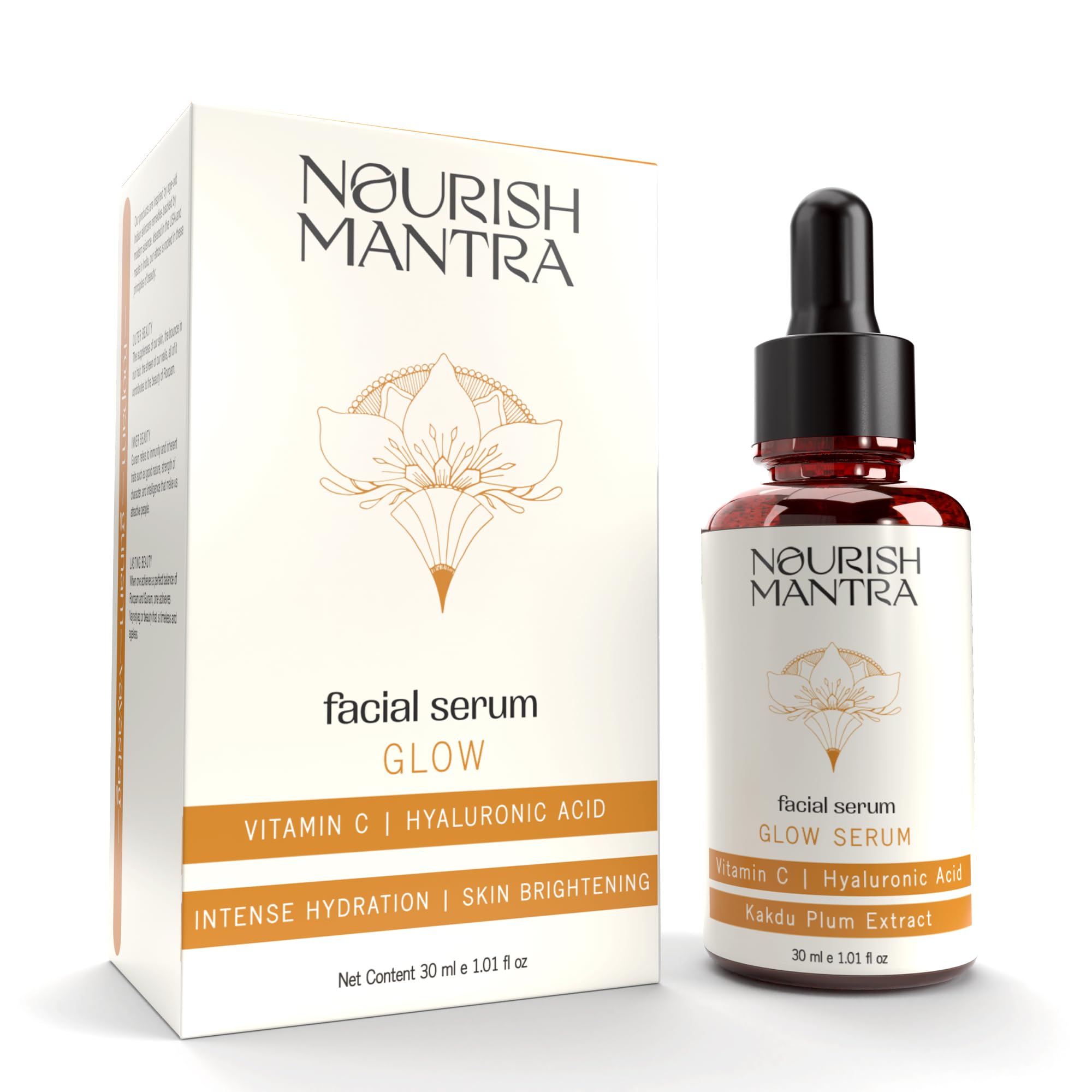 NOURISH MANTRAGlow Serum | Vitamin C & Vitamin E | No Parabens & Sulphates | Glow serum for oily & dry skin 0.67 Fl Oz (Pack of 1) Transparent
