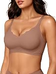 OEAK Womens Wireless Push Up Bras Comfortable Seamless Soft V Neck Brassiere Scalloped Full Coverage Support Everyday Bra