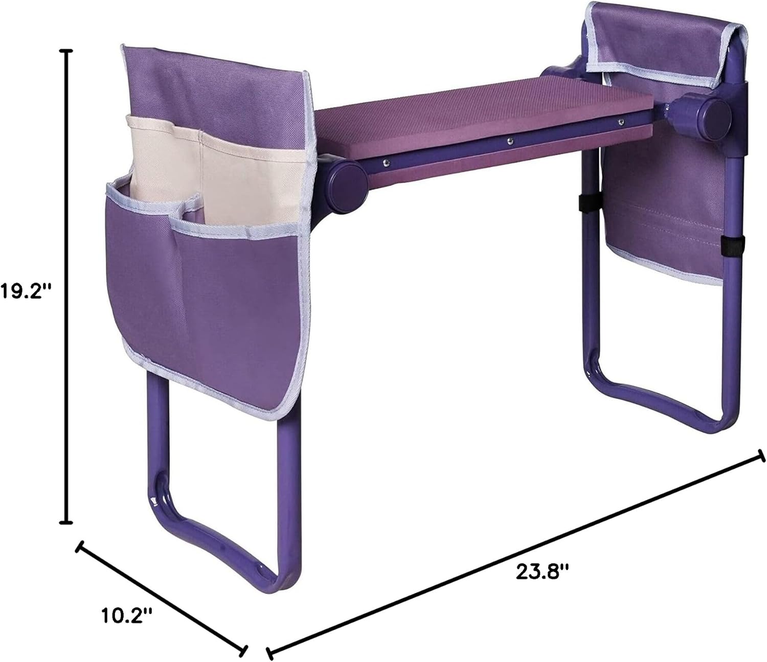 Folding Garden Kneeler Bench Soft Pad Wide Seat Stool 2 Tool Bags Purple