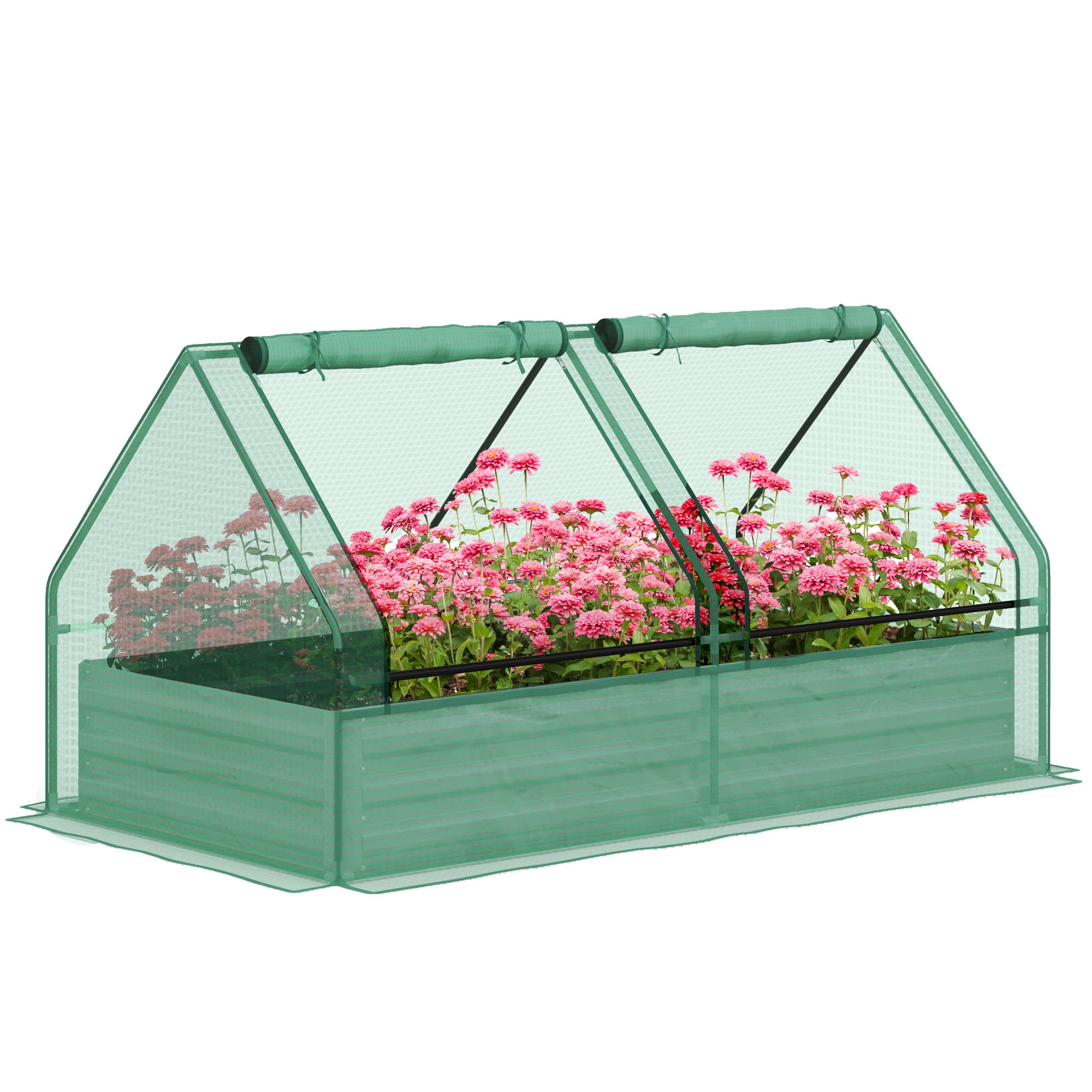 Outsunny Raised Garden Bed Planter Box With GreenhouseGreen And Dark Grey from B&Q