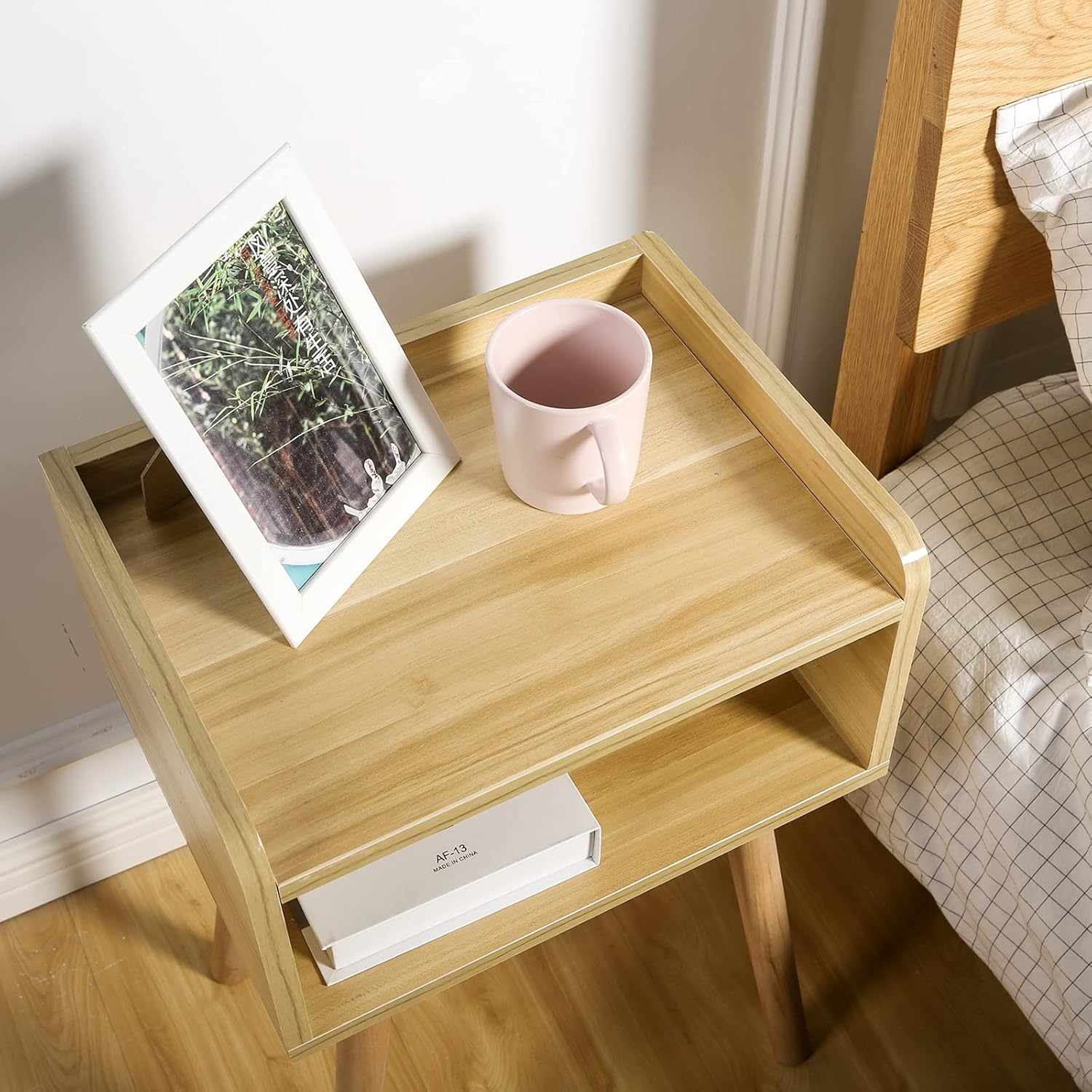 EXILOT Nightstand Mid-Century Modern Bedside Table with Solid Wood Legs Minimalist and Practical End Side Table, Light Walnut. : Home & Kitchen